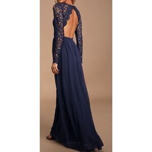 Lulu's Navy Blue Asymmetrical Lace Dress